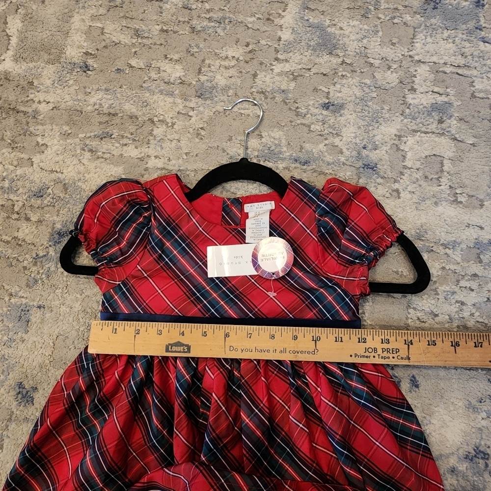 NWT Max Studio Kids Red Christmas Plaid Sateen Dress Velevt Bow Size 6 - Picture 14 of 14